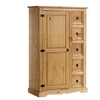 Image de Buffet salle à manger apothicaire TEQUILA L 95 cm en bois massif coloris naturel avec 1 porte battante et 5 tiroirs