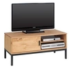 Image de Meuble tv selma banc télévision style industriel design vintage avec 1 porte coulissante et 2 niches, en pin massif brun clair