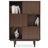 Image de Buffet haut SIMONA 95x139 cm en bois massif coloris noyer avec 3 Portes et 3 Etagères, Vaisselier en hauteur
