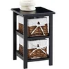 Image de Table de chevet NOKOMIS table de nuit en bois avec 2 paniers en osier et insert en tissu blanc, meuble pour chambre lasuré noir