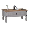 Image de Table basse RAMON table d'appoint rectangulaire en pin massif gris et brun avec 1 tiroir, meuble de salon style mexicain en bois