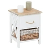Image de Table de chevet PERUGIA table de nuit 1 tiroir et 1 panier en bois de paulownia style shabby chic vintage rustique campagnard blanc