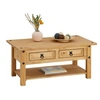 Image de Table basse de salon SALSA rectangulaire en bois style mexicain avec 2 tiroirs, en pin massif finition teintée/cirée