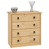 Image de Commode en pin BARRIO, 4 tiroirs en pin massif finition teintée/cirée