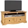 Image de Meuble tv salsa banc télévision en bois style mexicain corona avec 2 tiroirs et 1 niche, en pin massif finition cirée