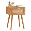 Image de Table de chevet KIRAN 1 tiroir, table de nuit design vintage en bois brun et lin