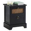 Image de Table de chevet PADMA 2 tiroirs, table de nuit design vintage en bois lasuré noir et cannage en rotin