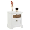 Image de Table de chevet PADMA 2 tiroirs, table de nuit design vintage en bois lasuré blanc et rotin