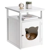 Image de Table de chevet GATO petite commode avec un espace nid pour chat, en MDF lasuré de coloris blanc