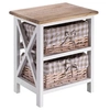 Image de Table de chevet PERUGIA table de nuit 2 paniers en bois de paulownia style shabby chic vintage rustique campagnard blanc et brun