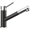 Image de Mitigeur cuisine, bec droit orientable 120ø, douchette extractible, BLANCO KANO-S, chromé / noir, robinetterie cartouche céramique