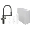 Image de BLANCO CHOICE Icona Robinet de cuisine en acier inoxydable satiné dark steel Robinet multifonction tout-en-un Eau froide calme, moyenne, pétillante et bouillante Avec application pour personnaliser en occasion ou reconditionné