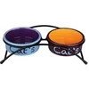 Image de Set Ecuelles Eat On Feet, Céramique, 2 × 0,3 L/Ø 12 Cm, Bleu Clair/Orange/Lilas - Mon Animalerie