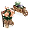 Image de Relaxdays Brouette pour Plantes, Jeu de 2, Bois brûlé, Jardin décoration, Design Vintage, HxlxP en occasion ou reconditionné