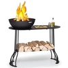 Image de Braséro de jardin - Nantai - Foyer de terrasse - Grille barbecue Ø50cm - Charbon ou bois - Rangement bois - Acier noir