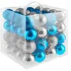 Image de Lot de 64 boules de Noël argentées/bleues Surface mate brillante ou pailletée argentées/bleues