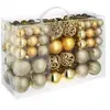 Image de Lot de 100 boules de Noël dorées assorties Surface mate brillante ou pailletée jaune or