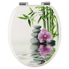 Image de Couvercle WC en bois MDF. Soft Close avec Frein de Chute. Charnières Zinguées et Ajustables. Pierre de Fleur