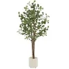 Image de ML-Design Eucalyptus Artificiel 180 cm Décoratif, Plante Verte Grande avec Tronc en Bois