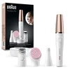 Image de Braun Epilateur Visage Pour Femme FaceSpa Pro SE921 Blanc-Bronze, Epilation Tout-en-Un, Démaquillage Avec Une Brosse Nettoyante Pour Les Peaux Sensibles Et Tête Raffermissante, Portable en occasion ou reconditionné