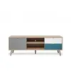 Image de Meuble TV au design scandinave 2 tiroirs avec porte à compartiment ouvert en bois Glabas