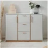 Image de Buffet 2 portes 3 tiroirs 125x40x94 cm décor blanc et chêne - SPAT