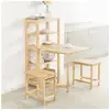 Image de Table à Manger Pliable en Bois d'Hévéa avec Etagères Latérales 60x98x126 cm