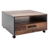 Image de Table basse carré - Panneaux de particules - Décor bois vieilli et gris - Double plateau -1 Tiroir - L70 x P70 x H40 cm