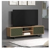 Image de Meuble TV 2 portes 2 niches décor chêne et vert - RYA