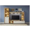 Image de Ensemble meuble TV LOGO - 1 Porte - LED - Mélamine chene clair et blanc mat - L240 x P41 x H185 cm - TRENDTEAM