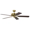 Image de Ventilateur de plafond sans éclairage Potkuri Laiton Satiné, lames réversibles Noyer ou Noyer avec rotin, 132 cm en occasion ou reconditionné