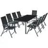 Image de Ensemble salon de jardin 8 pièces aluminium gris anthracite piètement thermolaqué plateau verre massif chaises pliantes inclinables 189x90x72,7 cm