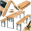 Image de Ensemble table brasserie bancs pliable en sapin marron 220x50 5x77 cm