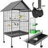 Image de Cage à oiseaux en acier avec tiroir et 4 perchoirs gris anthracite