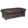 Image de Canapé chesterfield 3 places BRENTON 100% cuir de buffle - Marron reflets châtains