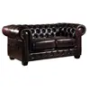 Image de Canapé chesterfield 2 places BRENTON 100% cuir de buffle - Marron reflets châtains