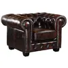 Image de Fauteuil chesterfield BRENTON 100% cuir de buffle - Marron reflets châtains