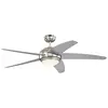 Image de 72069 Ventilateur de Plafond D’Intérieur à Cinq Pales Bendan LED 132 cm, Chrome Satiné avec Accents Martelés, Kit D Éclairage LED à Variateur avec Verre Opale Dépoli, Télécommande Incluse en occasion ou reconditionné