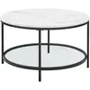 Image de Table basse effet bois verre trempé acier blanc marbré et noir