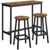 Image de Ensemble table de bar tabourets effet bois marron rustique et noir