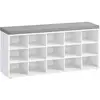 Image de Banc à chaussures assise rembourrée et 15 compartiments blanc et gris