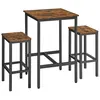 Image de Ensemble table de bar avec 2 tabourets effet bois marron rustique