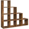 Image de Bibliothèque à 10 compartiments effet bois marron rustique
