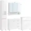 Image de Ensemble de 4 armoire murale avec éclairage étagère réglable blanc