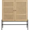 Image de Buffet haut 2 portes en cannage naturel et effet chêne 100 cm