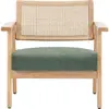Image de Fauteuil en velours côtelé vert et cannage naturel