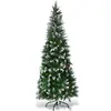 Image de Sapin de noël enneigé mince avec pommes de pin base en métal 180cm