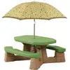 Image de Table de pique-nique en plastique vert pour enfants avec parasol