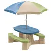 Image de Table picnic avec parasol haut socle beige