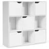 Image de Bibliothèque étagère de rangement 9 cases 5 porte blanc 90x29x90cm
